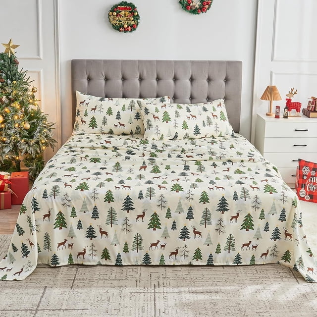 PC Deep Pocket Queen Sheet Set Fit Breathable Microfiber Soft Queen Size Sheet Set Hotel Style Bed Sheet Set for Women Men Flower