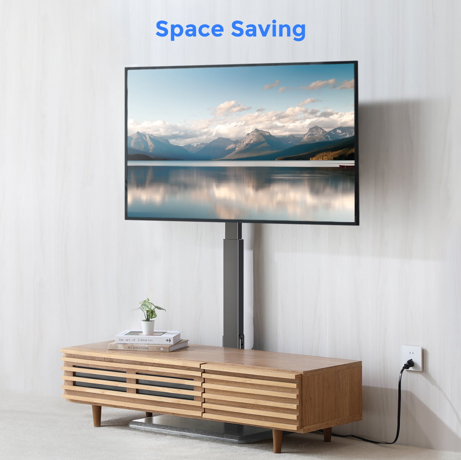 Universal Floor TV Stand,TV Floor Mount Stand with Power Outlet for 32-75 inch TV up to 110 lbs, Swivel and Height Adjustable Tall TV Stand for Bedroom,Office