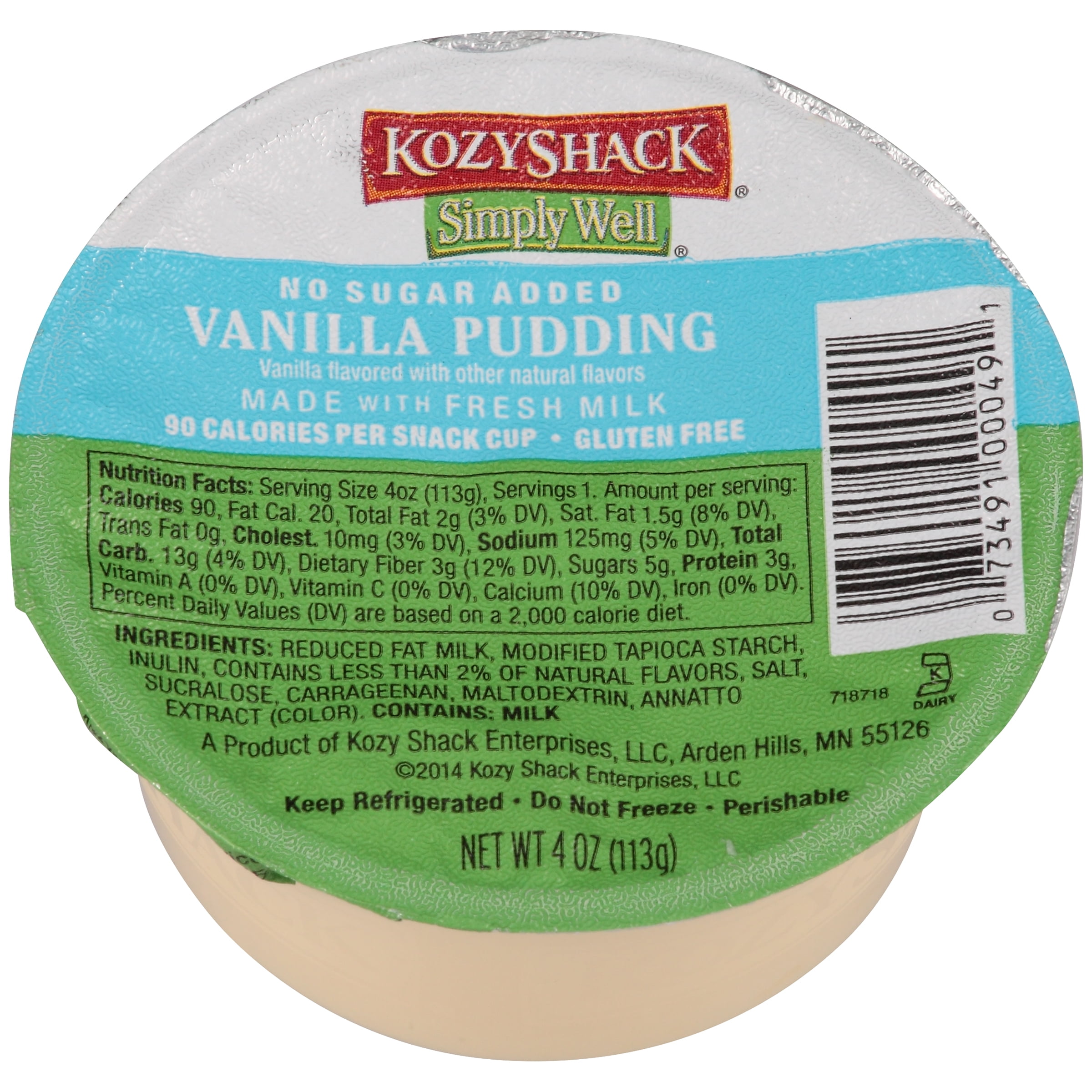 Kozy Shack, Vanilla Pudding, No Sugar Added, 4.0 oz. (48 Count