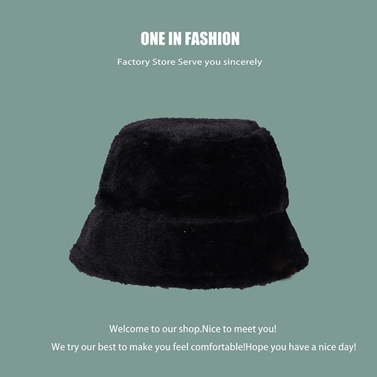Faux fur bucket hat black plush fleece Kejea Fuzzy Bucket Hat Women Men with Ear Flaps Furry Cute  main image 2
