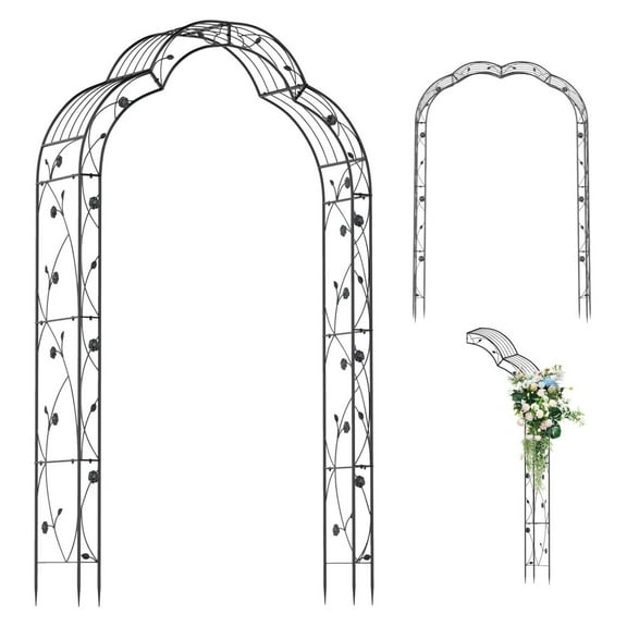 99-Inch Garden Arch Trellis, Plant Support Trellis Climbing Pergola W/6 Combination Ways & 2 Installation Methods, 2 Half Arches, Metal Archway Garden Arbor for Wedding Party Ceremony Decor