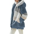 thumbnail image 3 of jsaierl Women Fashion Color Block Faux Shearling Coat Warm Hooded Zip Up Fuzzy Winter Jacket with Pockets, 3 of 5