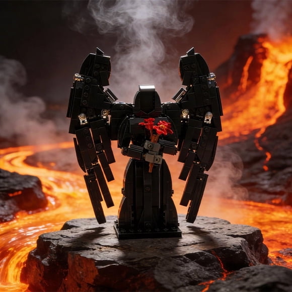 Black Demon with Red Roses & Mechanical Wings Building Blocks Set – Gothic Fantasy Decor, Edgy Gift for Dark Aesthetic Enthusiasts, Compatible with Major Brick Brands