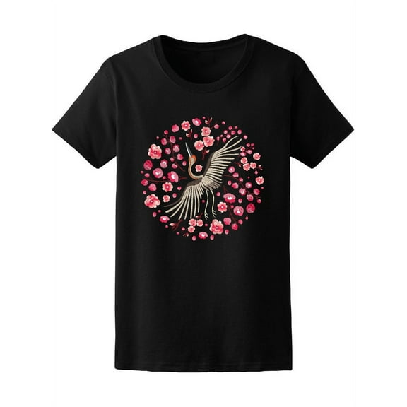 Crane Bird With Cherry Blossoms Tee Women's -Image by Shutterstock
