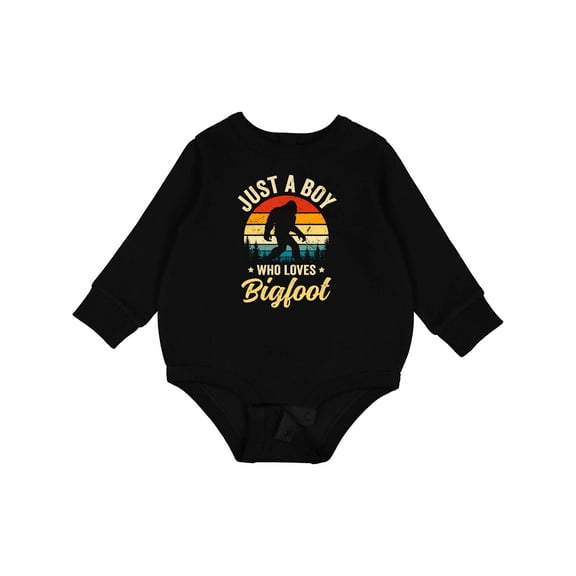 Inktastic Just a Boy Who Loves Bigfoot Retro Sasquatch Baby Fleece Bodysuit