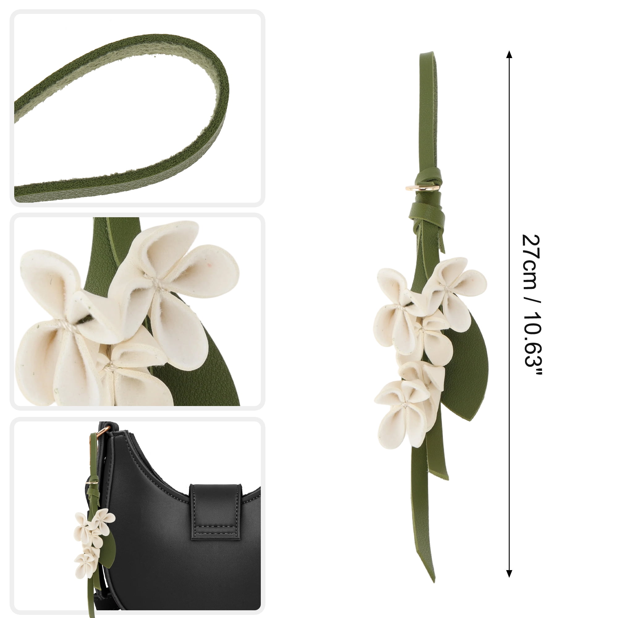 Unique Bargains PU Leather Flower Handbag Charm 1 Piece for Bags White