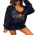 thumbnail image 2 of PENGXIANG Femmes Y2k Squelette Zip Up Pulls Strass Graphiques Surdimensionnés, 2 of 7