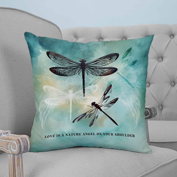 Turquoise Dragonfly Throw Pillow Covers, Soft Pillowcases with Invisible Zipper, Country Gradient Black Animals Decorative Square Pillow Cushion Covers for Living Room Couch Sofa Bed 16x16 Inches