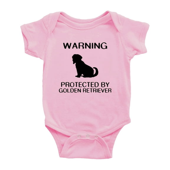 Warning: Protected by A Golden Retriever Dog Funny Baby Rompers Infant Clothes (Pink,3-6 Months)