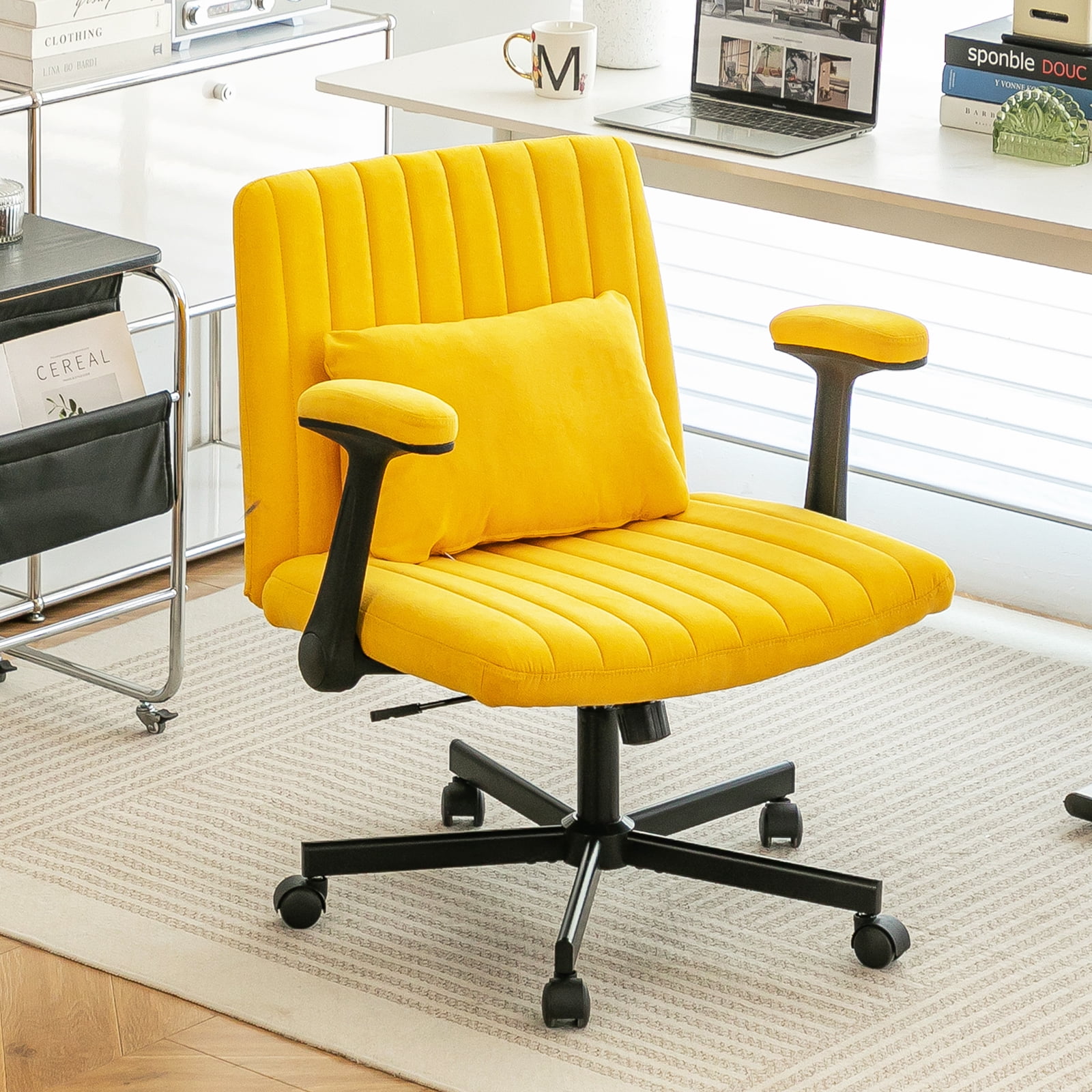 Office Chair, Desk Chair, Ergonomic Chair with Armrests & Wheels, Adjustable Height Swivel & Tilt Cross Back Desk Chair for Home Office Work & Study, Yellow