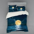 thumbnail image 2 of Ocean Duvet Cover Set, Super Moon over Ocean Surface Midnight View Dreamy Mystic Picture Print, Bedding Set with Shams and Fitted Sheet, 3 Sizes, by Ambesonne, 2 of 3