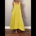 thumbnail image 4 of Vestido de Algodón de Verano para Mujer, Estilo Bohemio, Informal, con Tirantes Finos Ajustables, Espalda Descubierta y Volantes, Corte Holgado y Fluido. Amarillo L, 4 of 7