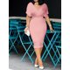 thumbnail image 1 of HH Pure Color Tube-Top V-neck Half Sleeve Back Zipper Bubble Beads Fashion Dress, 1 of 1