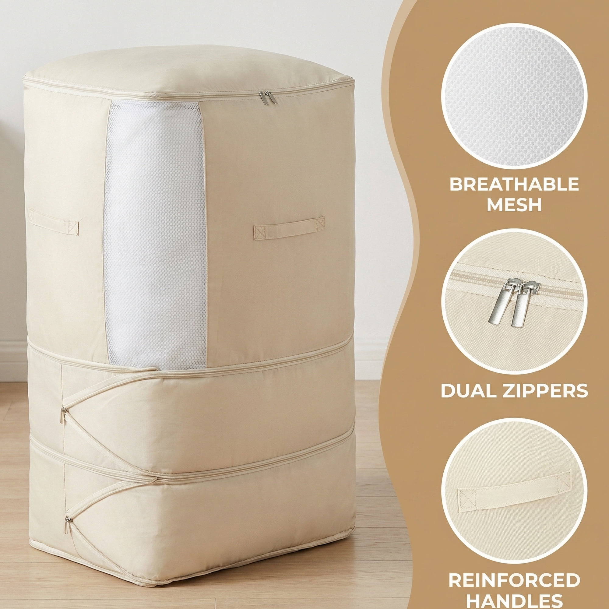 Unique Bargains Foldable Storage Bag for Organizing Bedroom Beige 21.3"x16.5"x35.4"