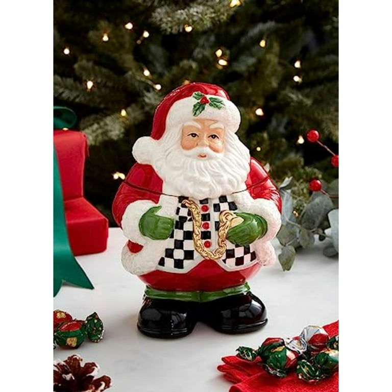 Spode Christmas Tree Black White Santa Candy Jar 8-Inch