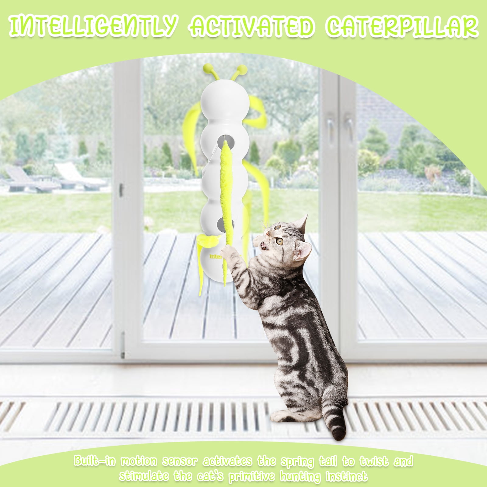 LINFANG Smart Cat Toy with Worm Design Rechargeable Motion Activated Interactive Cat Toy with Suction Cup Wall and Window Mounted for Boredom