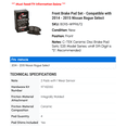 thumbnail image 2 of Front Brake Pad Set - Compatible with 2014 - 2015 Nissan Rogue Select, 2 of 2