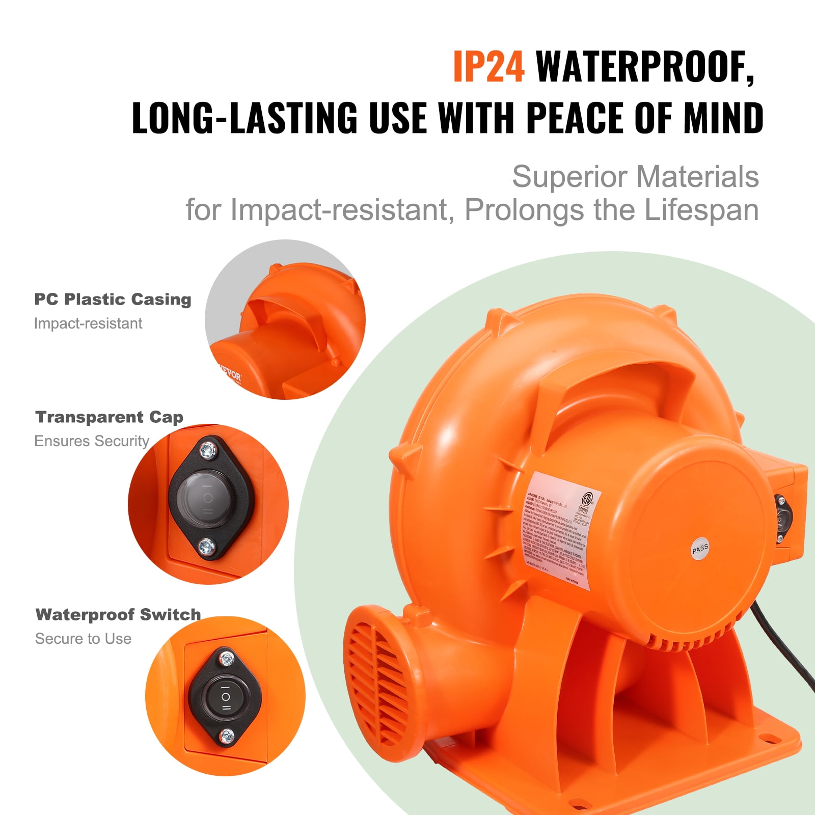 SKYSHALO Air Blower Pump Fan 900W 1 & 1.2 HP, Shock-resistant PC Commercial Air Blower for Inflatable Bounce House Bouncy Castle