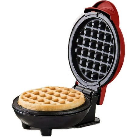 

JMH Mini Waffle Maker Red - Portable Electric Non-Stick Waffle Iron - Single Waffle for Breakfast Lunch or Snack