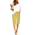thumbnail image 3 of Knee Length Shorts for Women 2026 Summer Elastic High Waist Drawstring Wide Straight Leg Casual Shorts with Pockets, 3 of 8