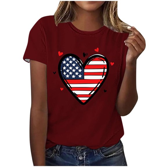 Cavosen Graphic Tees for women Short Sleeve Crew Neck Dressy Patriotic Tee Red White and Blue Shirt Summer Basic Tops