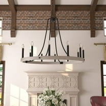 ACROMA 12-light Farmhouse Modern Wagon Wheel Chandelier Candle Dining Room Lighting - 34'' Driftwood Distressed, Satin, Matte Painted