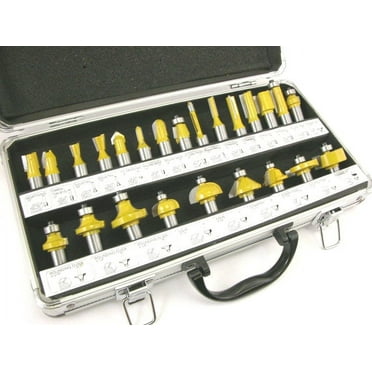 24 Piece Carbide 1/2" Shank Router Bit Set with High-Quality Aluminum Case