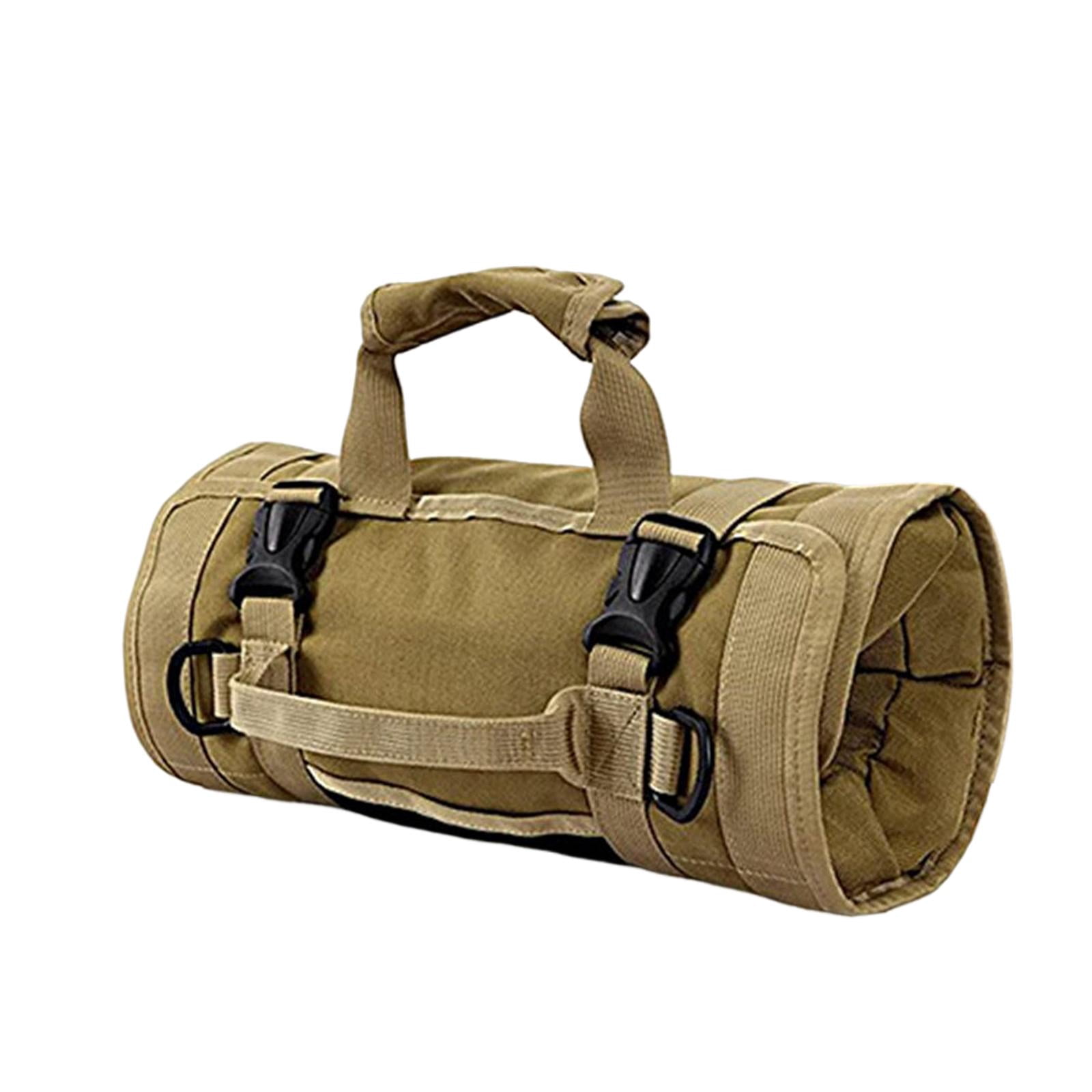 Roll up Tool Bag Organizer with 5 Different Pouches for Car Garage or Work Shop Professional Water Resistant Heavy Duty Compact Wrench Roll Khaki