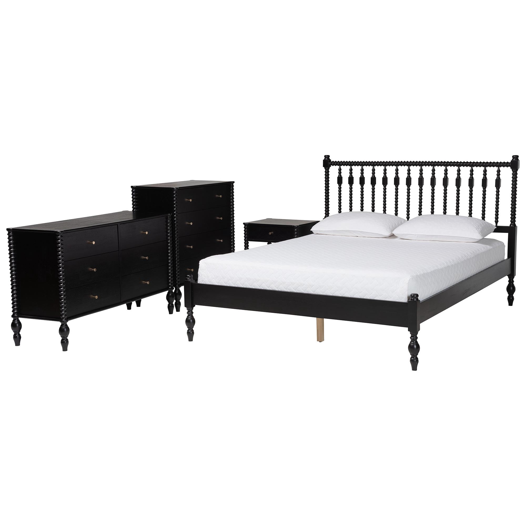 Baxton Studio Denita Farmhouse Bedroom Set, Queen, 4-Piece, Black