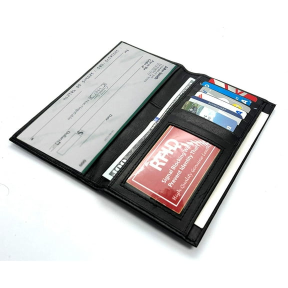 Black Genuine Leather Checkbook Cover Long Wallet Card Organizer Secretary Wallet
