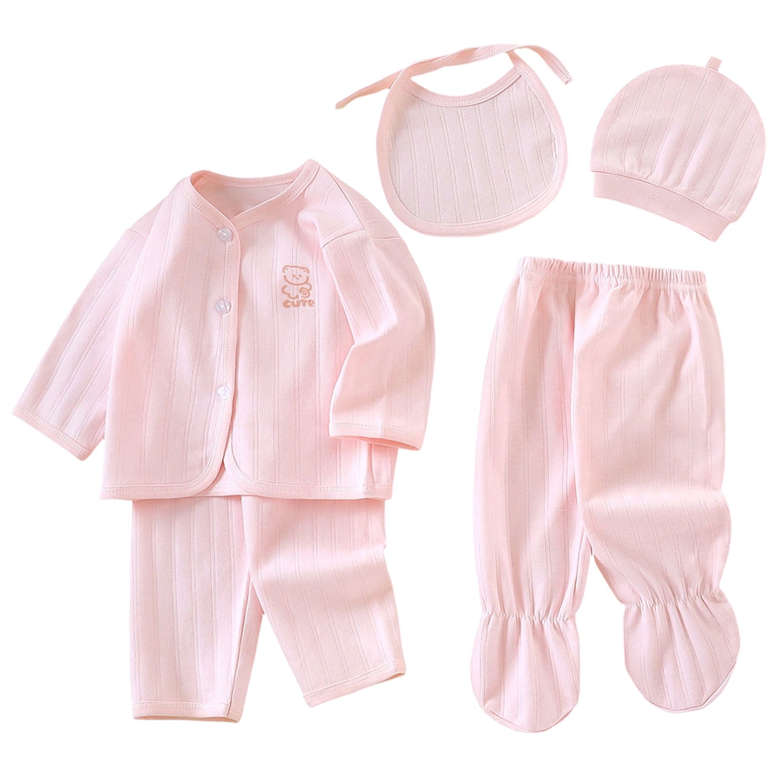 NLOMOCT Newborn Boy Clothes 4pcs Baby Set for Comfortable Soft Stylish Cute Cartoon Baby Set Size for One Size Light Pink