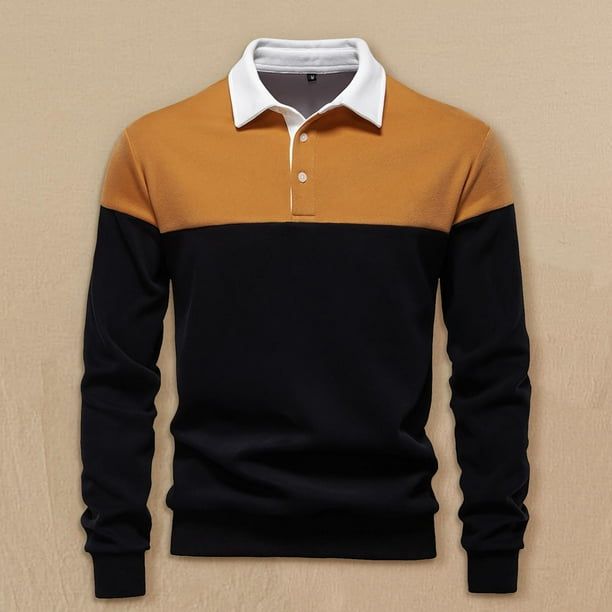 pstuiky camisa de manga larga para hombre, Blusa/camiseta informal de manga larga con cuello vuelto de color liso para hombre Tops casuales para hombres m