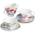 thumbnail image 6 of Tea / Coffee Cups and Saucers, Set of 4 (8 piece, 4 cups and 4 saucers), Assorted Color, Floral Pattern, 6 of 9