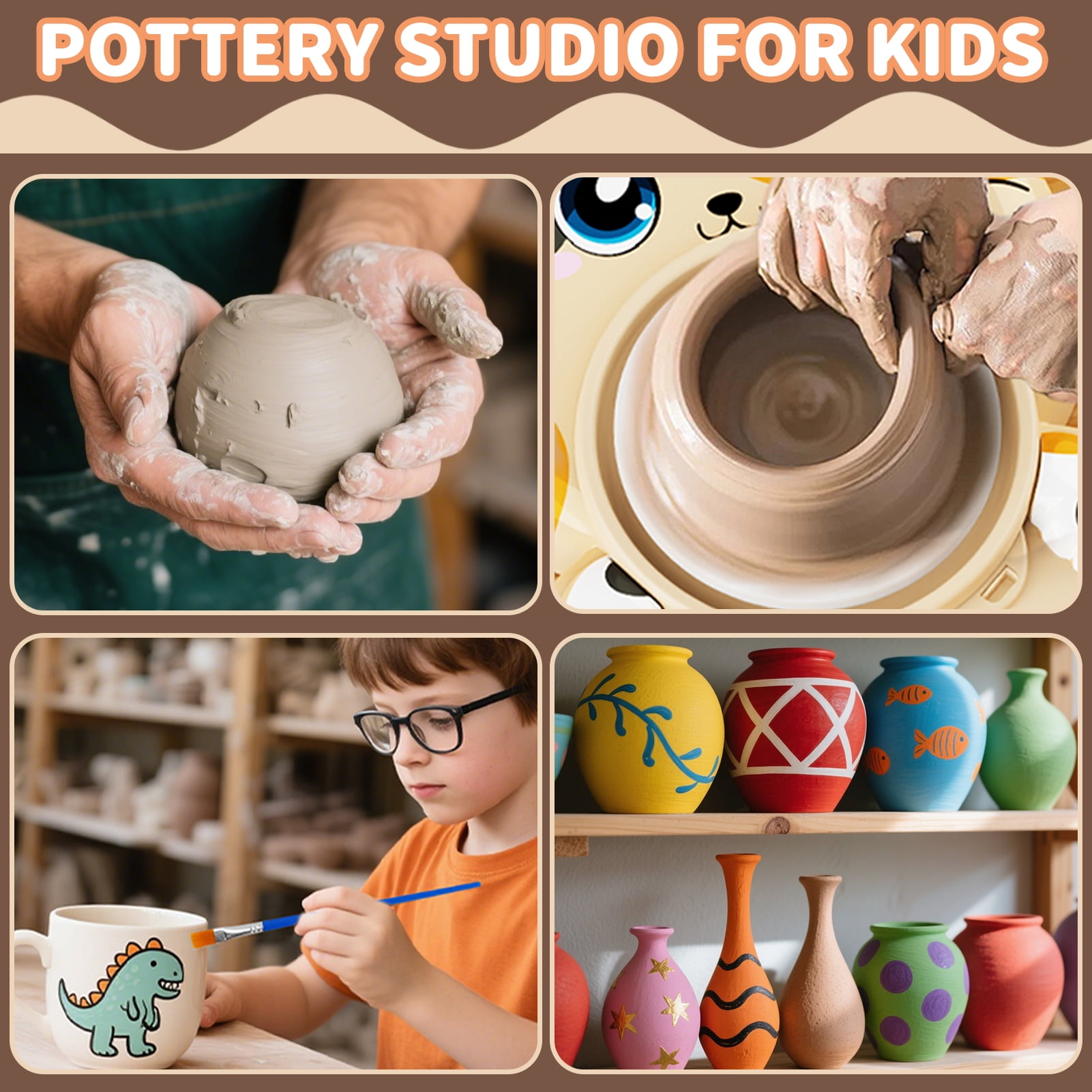 Sunforu Pottery Wheel for Kids, Art and Crafts for Beginner, STEM Painting and Clay Kits Gift for Girl Boy, Birthday Toy