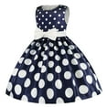 thumbnail image 4 of Girl's Vintage Dress 50s Retro Polka Special Occasion Dresses Sleeveless A-Line Flowy Kids Party Princess Dress Kids off the Shoulder Dress Dark Blue 130, 4 of 7