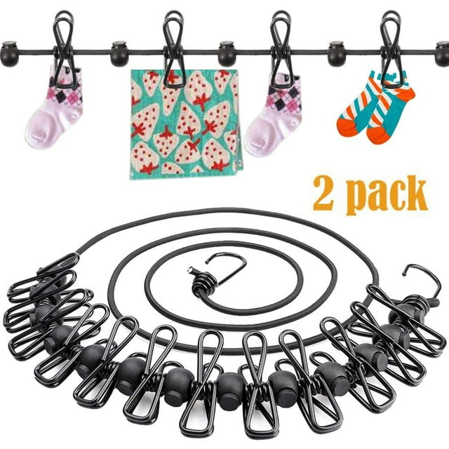 Pack de 2 tendederos portátiles de viaje, 12 pines, elásticos, retráctiles, cortavientos, tendedero con 12 pinzas Adepaton LN-0628