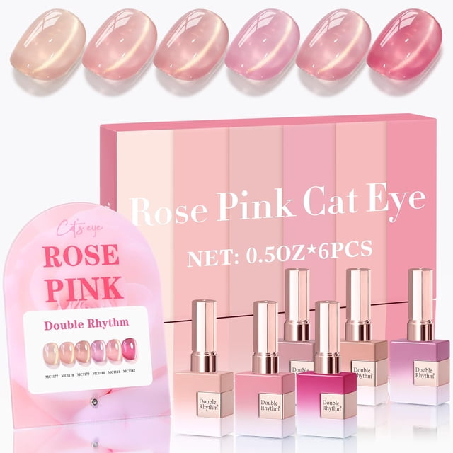 Set de esmaltes de uñas en gel Double Rhythm Cat Eye, 15 ml x 6 unidades, color rosa