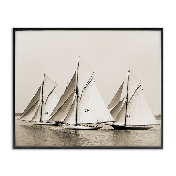Stupell Industries Traditional Vintage Sailboat Fleet Black Framed Giclee Art, 20 x 16, by Graffitee Studios