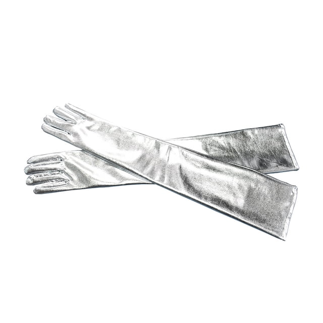 Minnieouse Codo Guantes largos Estilo simple Mujer sexy Ropa Accesorio Niñas Vestir Ornamento Damas Banquete Fiesta Guante con color sólido guantes y mitones Plata Minnieouse AP011288-05B