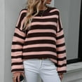 thumbnail image 6 of VISALY Pullover Crewneck Sweatshirt Striped Sweater Women's Casual Long Sleeve Pullover Sweaters O Neck 2023 Fall Winter Sweater Jumper Tops Crochet Sweaters Baggy Sweaters Office Sweater Coffee M, 6 of 8