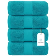 White Classic Luxury Bath Towels Large Pack of 4, Hotel Quality Bathroom Towel 27 x 54 Set, Aqua Shower Cotton Towels 4 Pack, Large Thick Plush Bath Towels 700 Gsm For Body, Hair, Pool, Turquoise