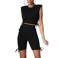 thumbnail image 1 of Sylvamorning Women Solid Color Clothes Set Tops+High Waist Shorts Drawstring, 1 of 5