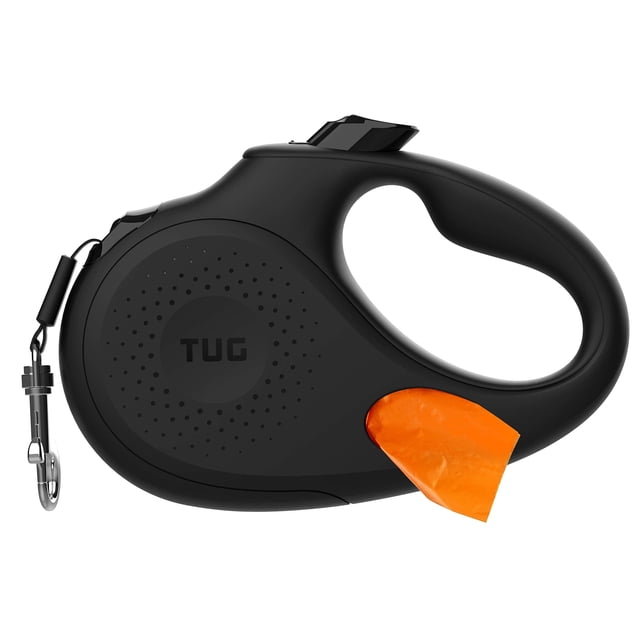 Correa retráctil para perros TUG ovalada 360°, sin enredos, con bolsa de basura
