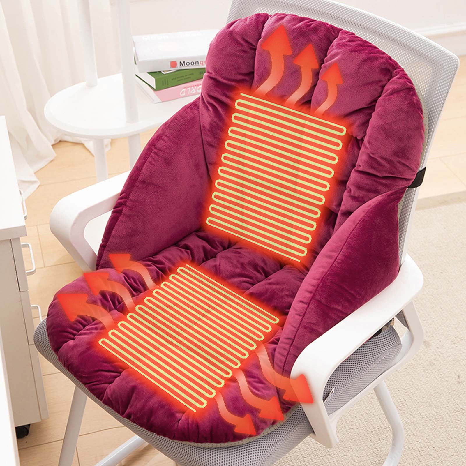 Kbndieu Heated Seat Cushion for Office Chair, Portable Heating Chair Pad, Soft Thick Chair Warmer for Back, Waist, Hips, Thighs Home Office Use