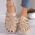 thumbnail image 6 of Xfvqtps Womens Mules Flatform Wedge Close Toe Slide Hollow out Flower Decoration Retro Ethnic Style Slide Backless Non Slip Breathable Summer Leather Sandals Beige, 6 of 7