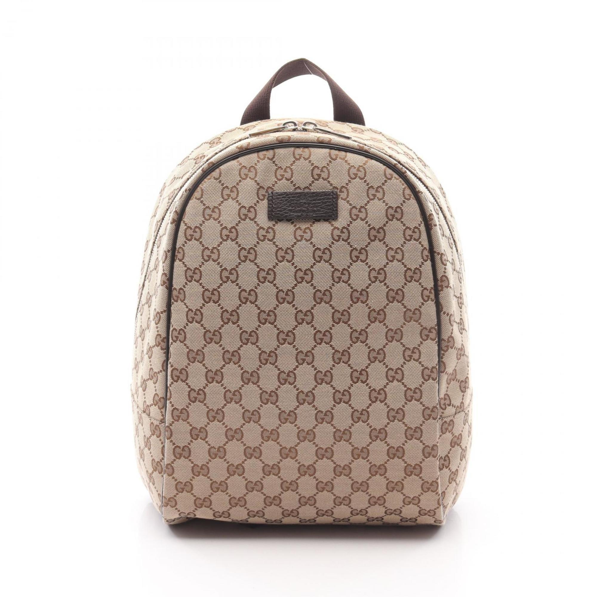 Gucci GG Canvas Backpack, and Leather, Women\'s, Beige Brown, 449906 Gucci GG Canvas Backpack, and Leather, Women main image 2