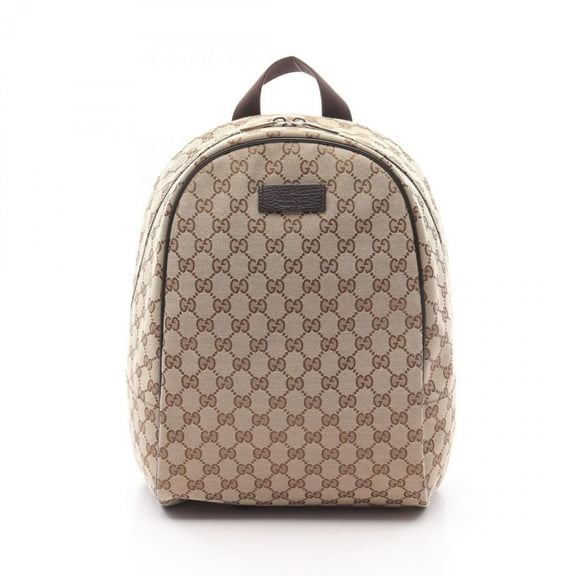 Pre-Owned Gucci GG Canvas Backpack, and Leather, Women's, Beige Brown, 449906 (Good)