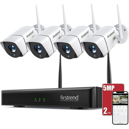 Wireless Security Camera System,Firstrend 5MP Security Camera System Wireless with Audio 4pcs Ultra HD CCTV Cameras 8CH NVR 2TB Hard Drive Night Vision Motion Alarm Free APP for Home Indoor Outdoor