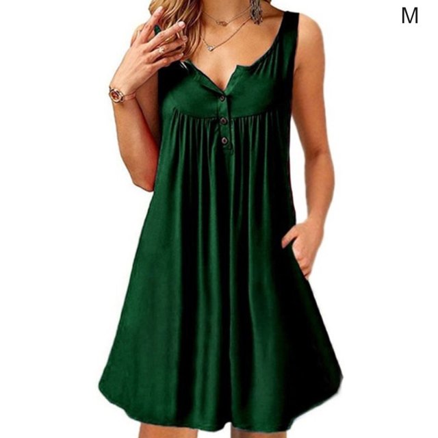 Vestido de mujer Chaleco con botones plisados Camiseta Vestido sin mangas con bolsillo informal, Verde oscuro, M Methold AP002060-27