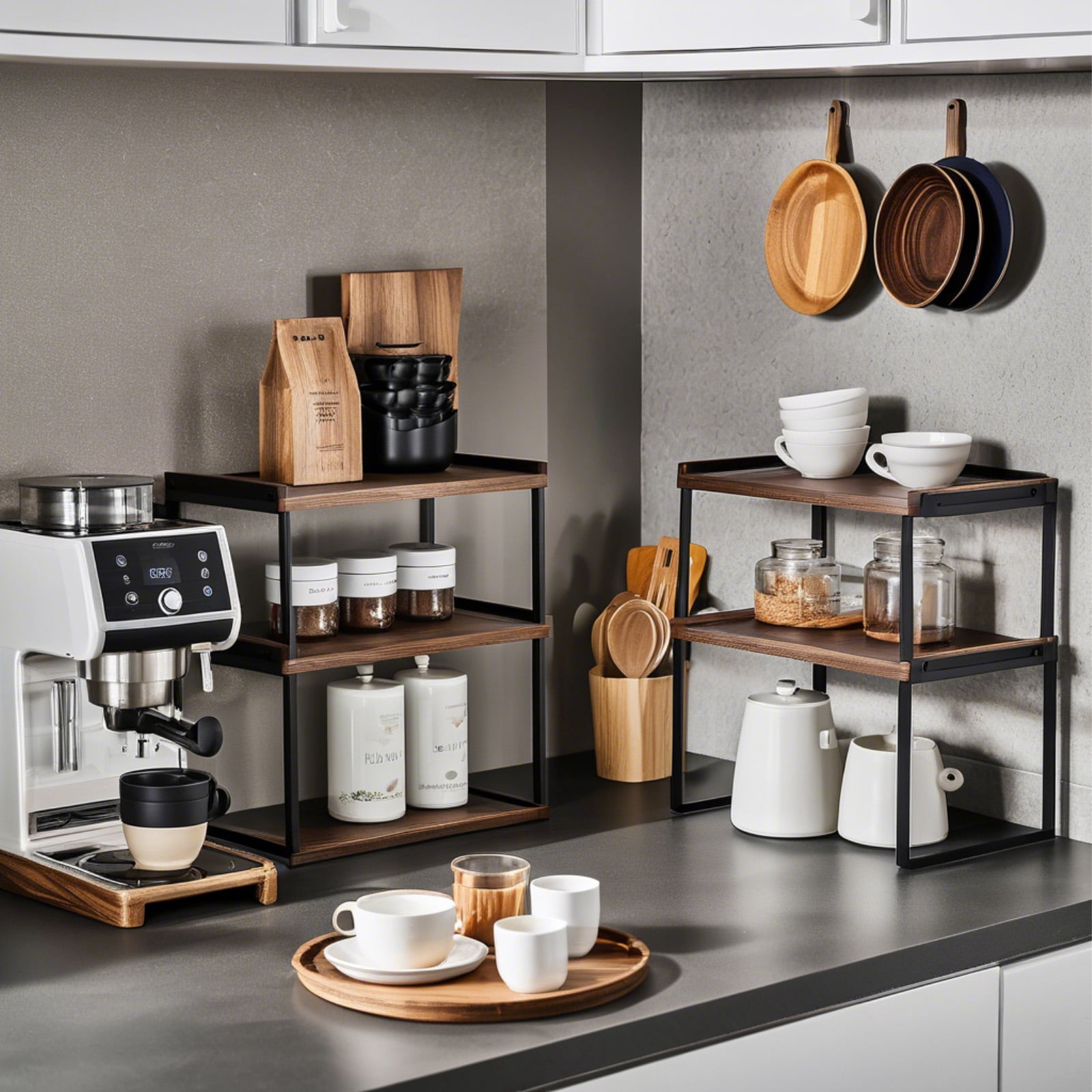 YOYTOO Kitchen Counter Organizer, 2 Pack Wooden Stackable Kitchen Countertop Cabinet Storage Shelves Spice Rack for Pantry